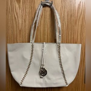 Badgley Mischka Cream Tote with Chain Detail